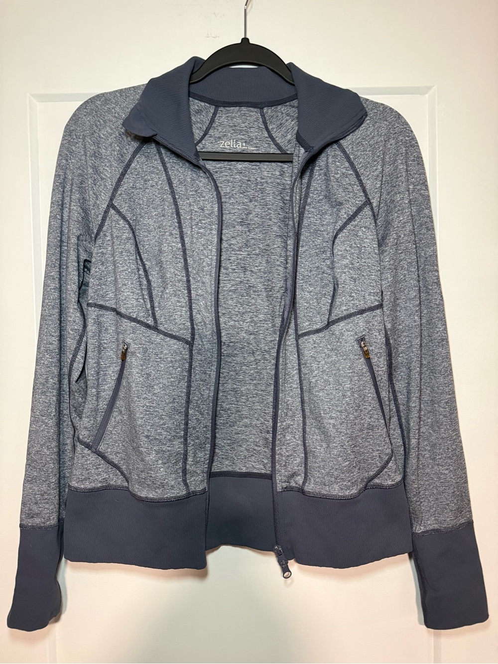 Zella Heathered Slate Blue Full-Zip Bomber Jacket